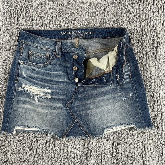 American Eagle Festival Mini Skirt Button Fly  Distressed Denim Women's Size 2 - Picture 2 of 12